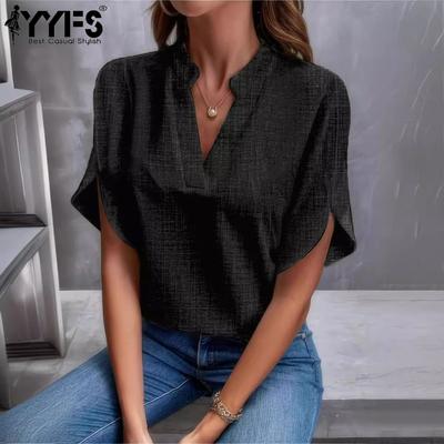 Women's Fashion Casual Summer Spring Solid Color Print Short Sleeve V-Neck Blouses & Shirts