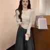 Women's Round Neck Long Sleeve Top Slim Fit Commuter Style Ruched Solid Color Retro Casual Basic Tee