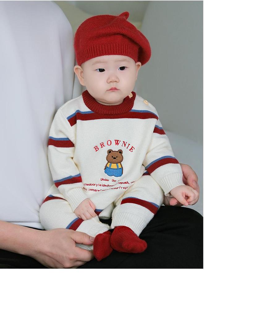 Autumn/Winter Cute Infant & Toddler Knitted Jumpsuit and Sweater for Outdoor Crawling