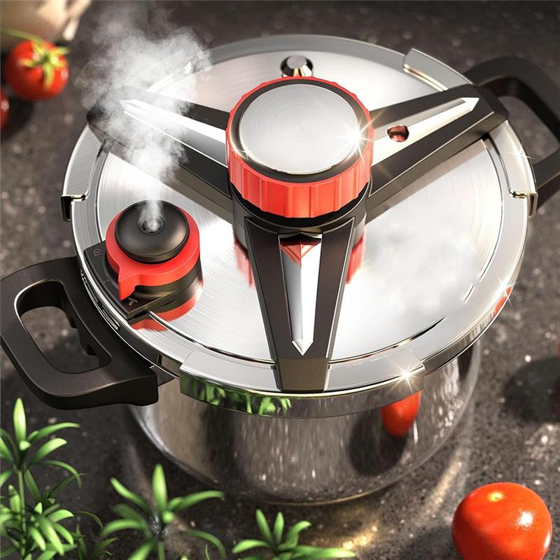 AT19-Triple-Layer Stainless Steel Pressure Cooker 5 L, Canner With Body Rotating Lock/Unlocking Lid System
