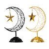 Eid Mubarak Ramadans Handheld Moon and Star Metal Hollowed Ornament Decors with Base for Muslims Islamic Party Supplies