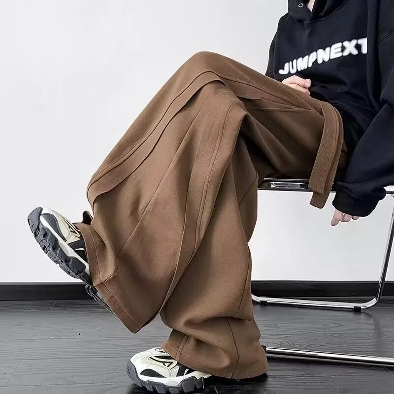 

Men s Spring Summer Brown Wide Leg Pants With Side Stripe Detail M коричневый