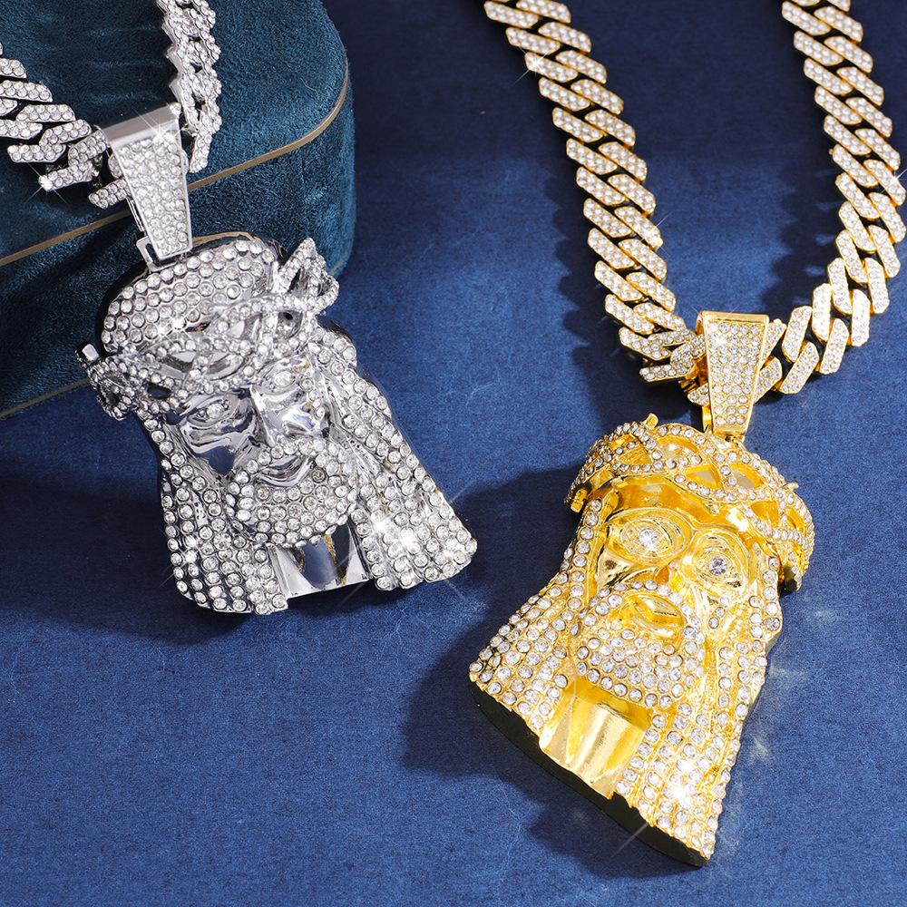 Diamond Encrusted Pendant, Street Style, Versatile, Alloy, Cuban Chain, Set, Niche Hip-hop Pendant Necklace, Personalized Religious Belief