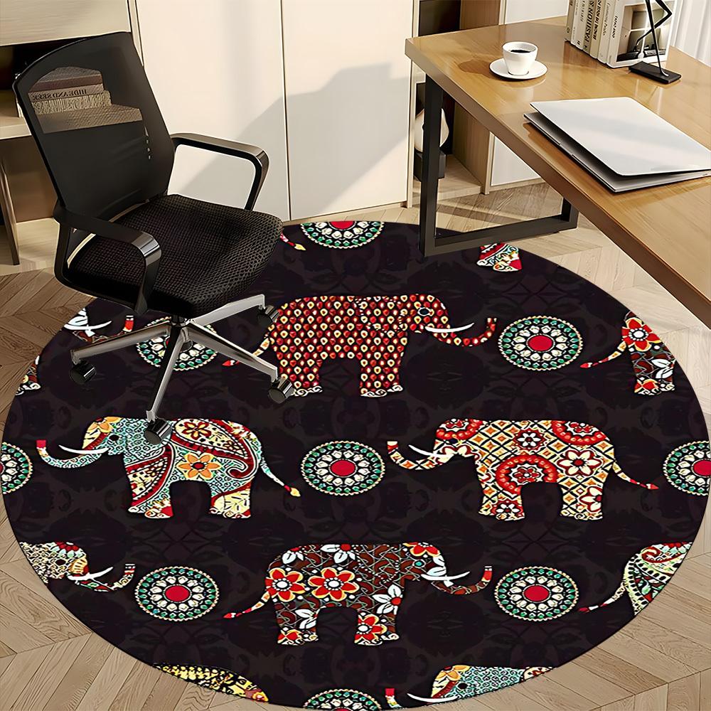 1PC Elephant Mandala Office Round Area Rug, Mat Suitable For Office, Under Office Chairs Bedroom Living Room Home Decor, Room Deco