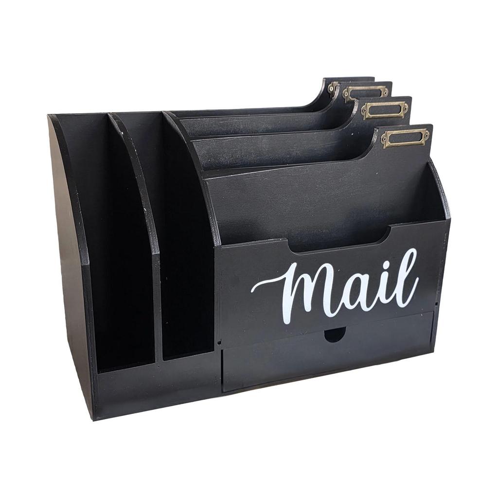 Mail Organizer Desk Organizer Countertop with 6 Slots Rustic Desktop Box Wooden Mail Holder for File Folder Pens Paper Clips