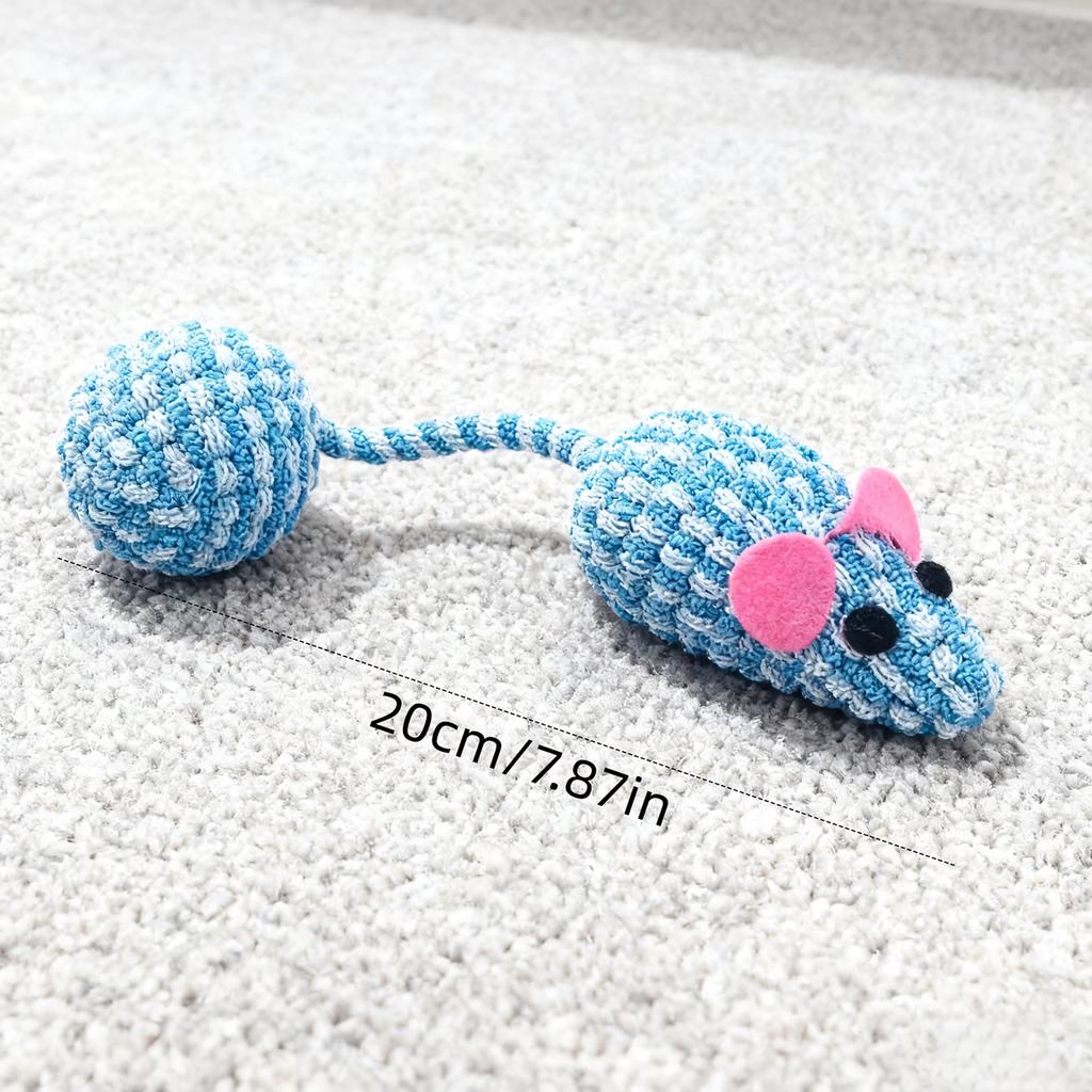Knitted Mouse Cat Toy, Interactive Plush Mouse Toy with Ball Tail for Indoor Cats
