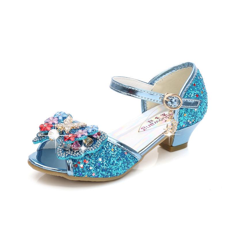 Kids Girl Butterfly Sandals Sequin Pearl High Heels Princess Crystal Jelly Shoes