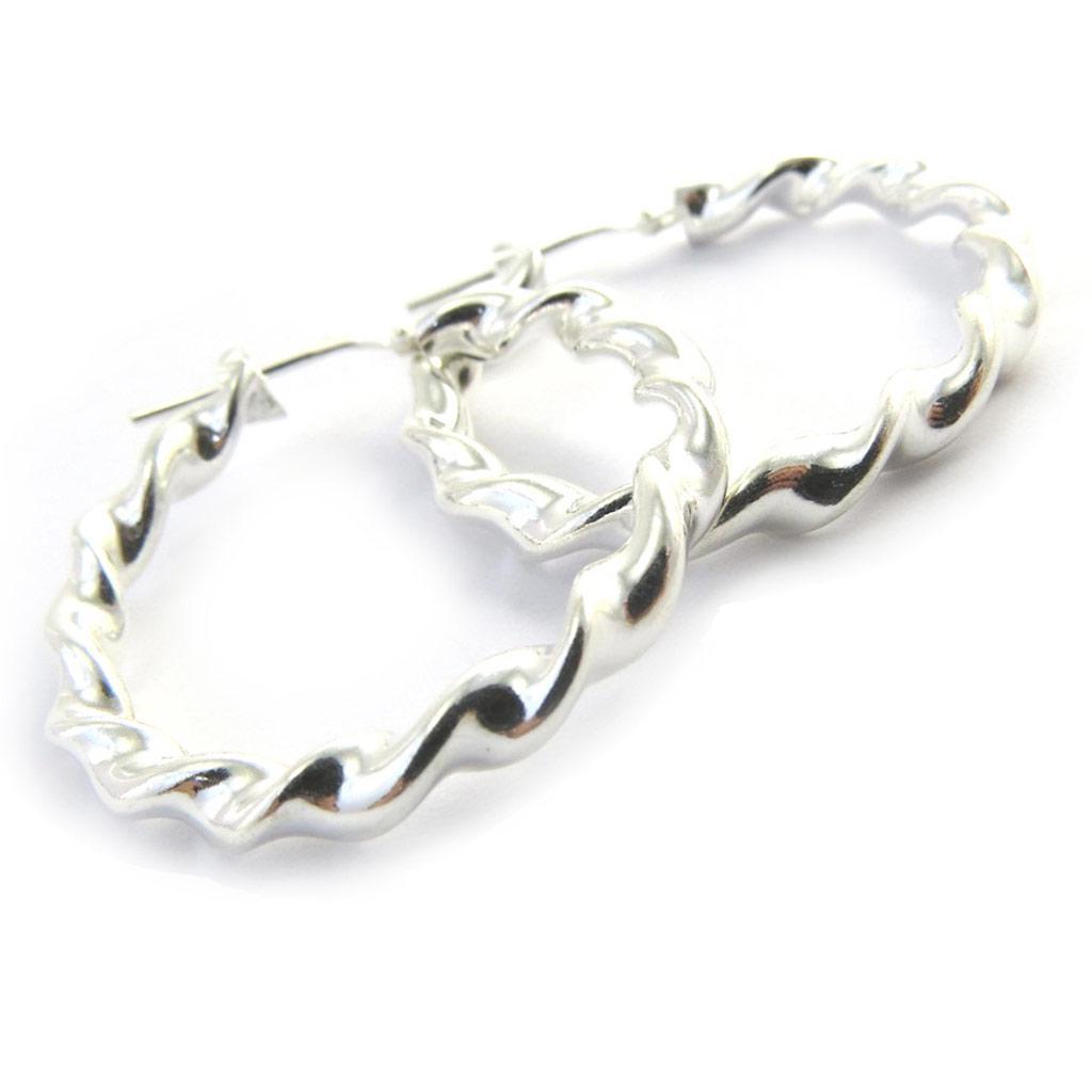 Les Trésors De Lily [M8990] - Silver 'Twisted' Hoop Earrings 3 Cm 4 Mm