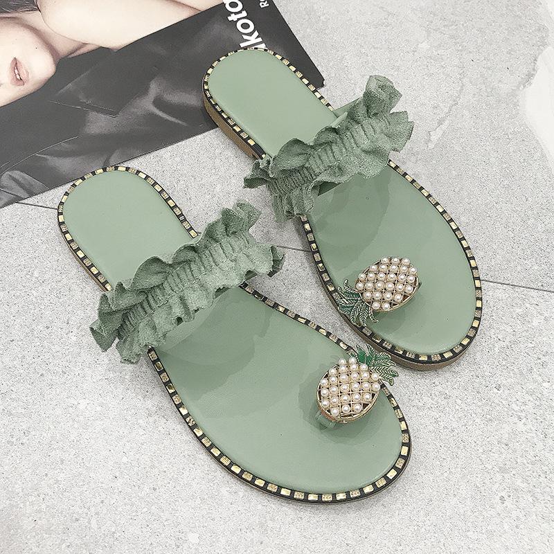 Large Size Sandals Ladies New Fashion Pineapple Lace Flip Flops Casual Beach Shoes