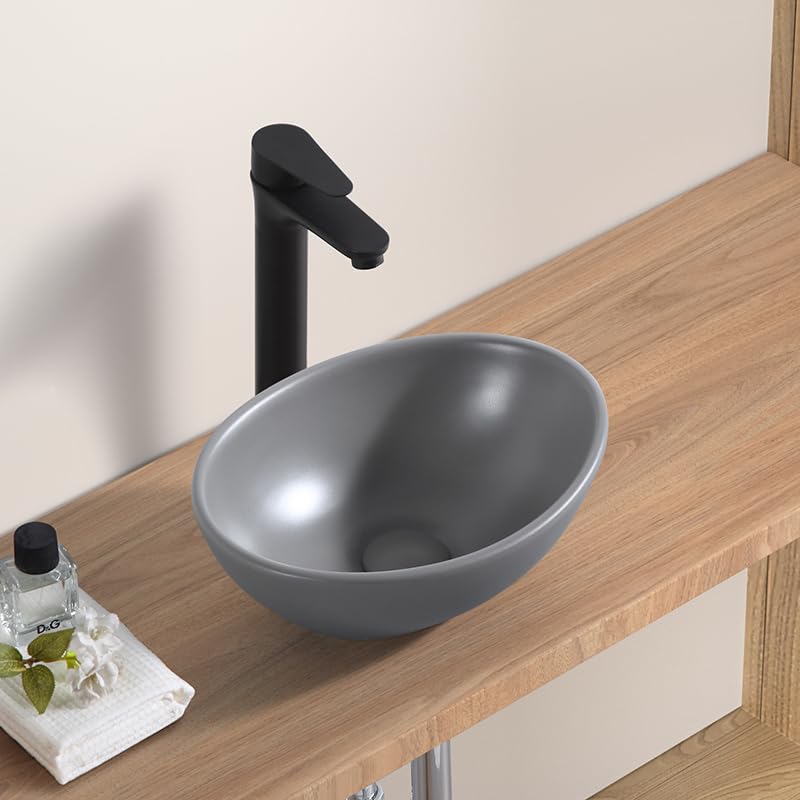 LUYI Ovales Waschschüssel-Set für Handwaschbecken, 340 x 270 x 130 mm, Grau