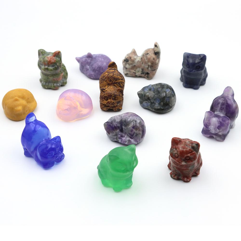 30mm Niedliche Katzenstatue Naturstein Kristall Handgeschnitzt Heilendes Tierfigur Reiki Edelstein Handwerk Heimdekoration Feiertagsgeschenk