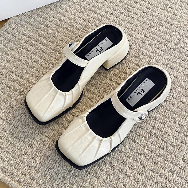 French High-end Silver Bag Head Half Slippers Women's Outer Wear Spring and Summer New Lazy One-pedal Thick-heeled Single Shoes