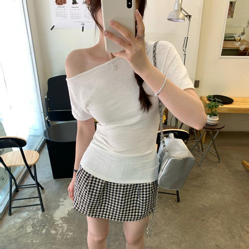 Real Shot Women's Asymmetrical One-Shoulder Top - Summer 2026 Irregular Off-Shoulder Design