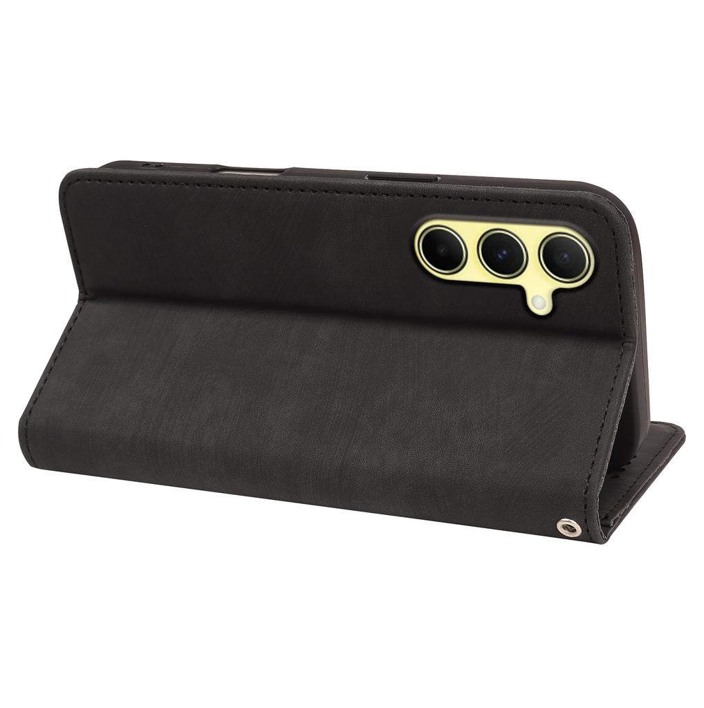 For Samsung Galaxy A17 Case Strong Magnetic Leather Wallet Phone Cover with Striped Texture