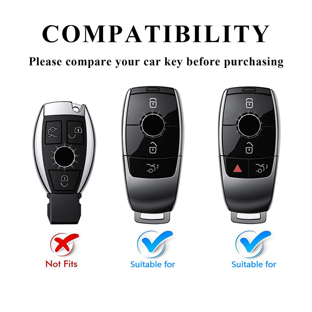 Zinc Alloy Car Key Cover with Keychain for Mercedes-Benz A220 E63S AMG E-Class GLE 350 4MATIC E300 E400 E43 W213 Leatuer Keycase