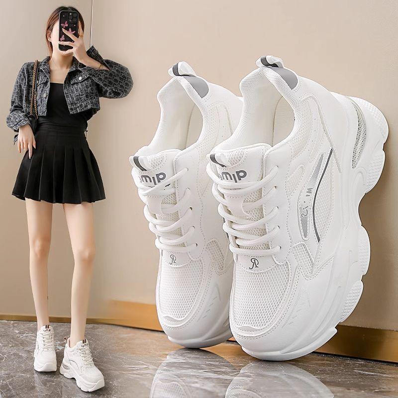 Height-increasing dad shoes women's small mesh shoes 2025 autumn versatile breathable mesh white shoes casual sports lightweight