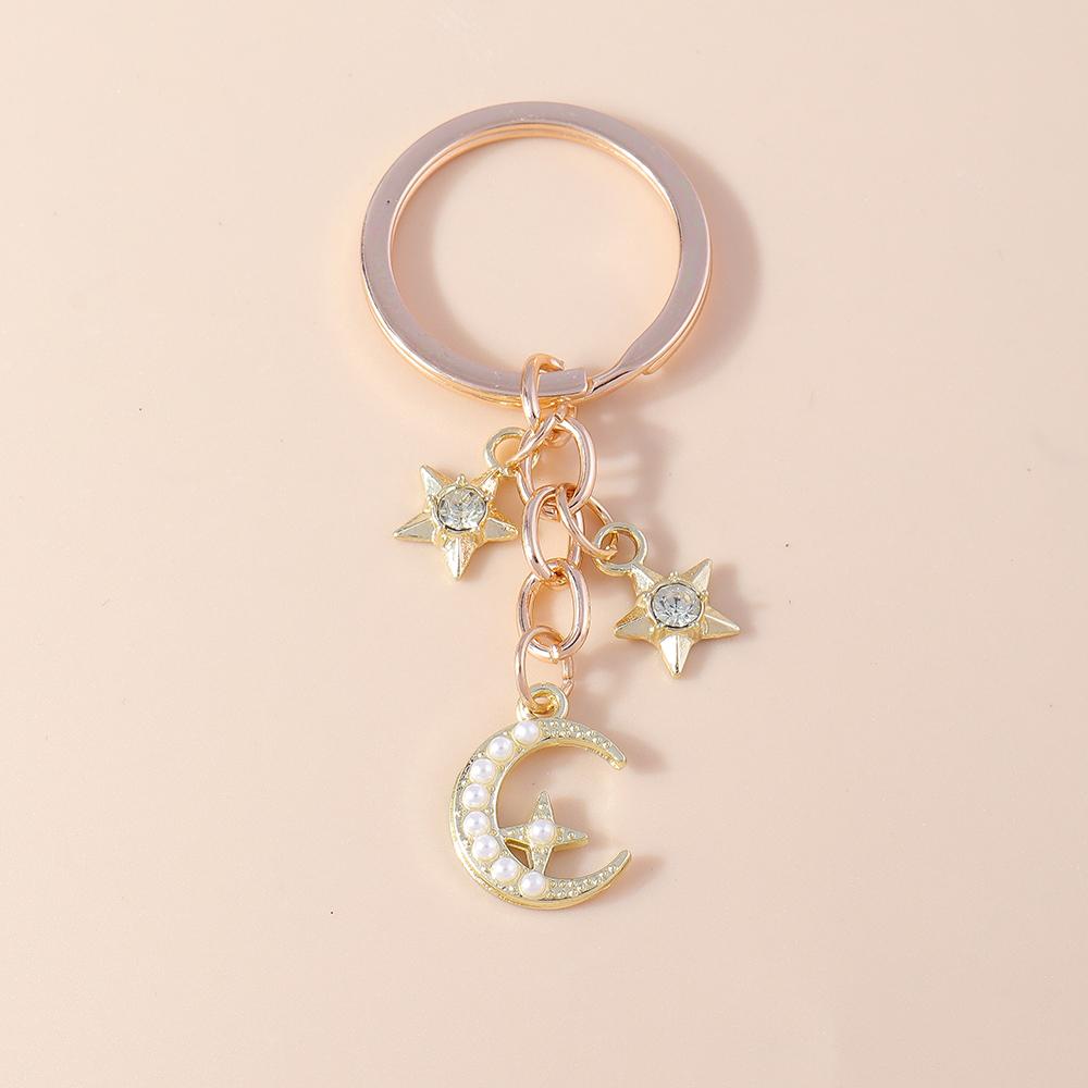 Romantic Moon Star Keychains Crystal Key Rings Gift for Women Men Car Key Handbag Pendants Jewelry Making Accessorie