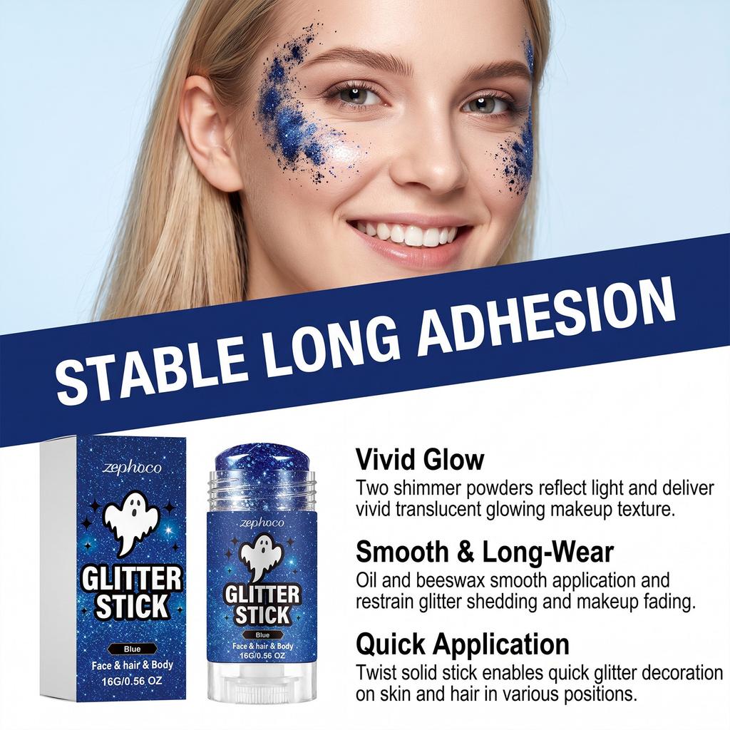 Zephoco Glitter Body Paint Stick (Blue) Face & Body Art for Halloween Party Makeup Kit
