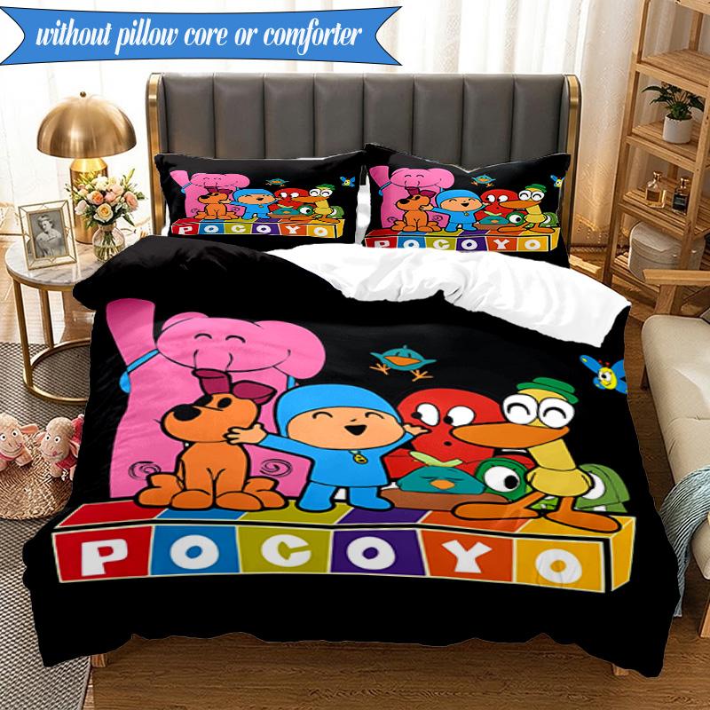 3-teiliges Pocoyo's Buntes Abenteuer Bettwäsche-Set 2D-Druck (Enthält 1 Bettbezug + 2 Kissenbezüge Ohne Füllung), Schlafzimmerdekoration, Ventilatorgeschenk