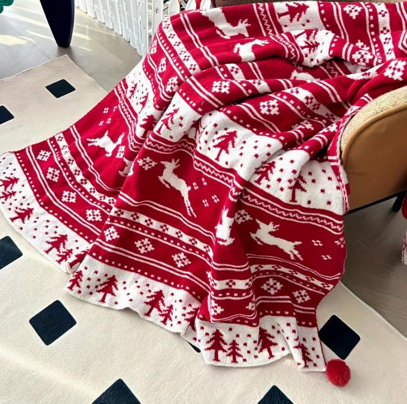Ultra-Soft Flannel Throw Blanket Featuring a Christmas Reindeer Forest Print -Blanket Suitable for Beds Couches Chairs, Offices