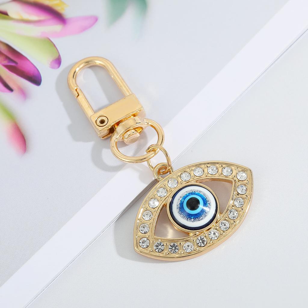 Crystal Blue Evil Eye Hasma Keychains Gold Copper Color Fatima Hand Charm Key Ring Accessories