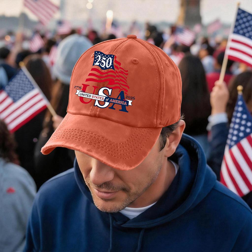 Men's and Women's Matching American 250th Anniversary Anniversary Embroidered Vintage Washed Baseball Cap