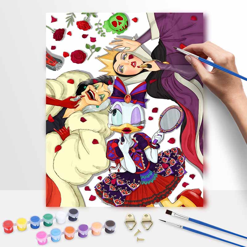 Disney oil painting villains makeup handmade diy art painting home decoration 30x40cm