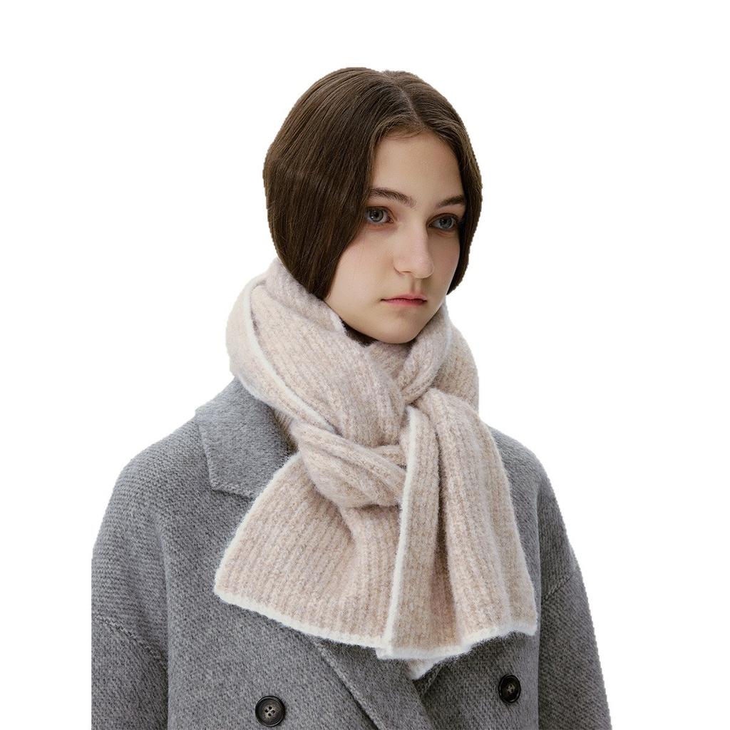 Simple Korean Version of the New White Edge Contrasting Scarf Wool Blended Shawl Women's Autumn and Winter Warm Sweet Student Scarf