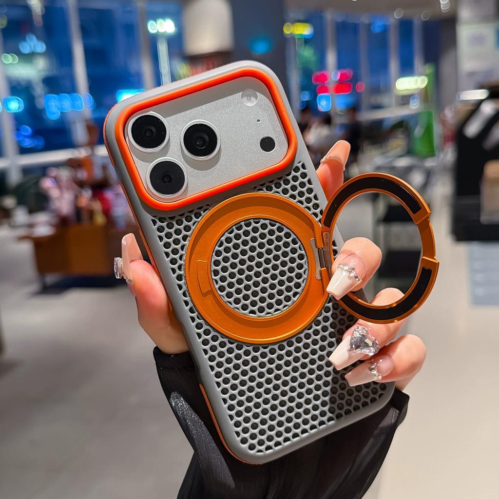 Honeycomb rotating magnetic suction bracket is suitable for iPhone18promax mesh cooling mobile phone case Apple 17 anti-drop PC.