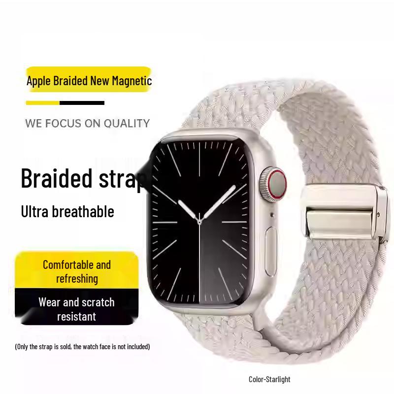 Kompatibles elastisches geflochtenes Magnetarmband aus Nylon für Apple Watch 4, 5, 6 & iWatch 7, 8, 9