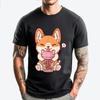 Corgi Boba Tea Bubble Tea Kawaii Corgi Anime Mens Graphic Tshirts TShirts England Style