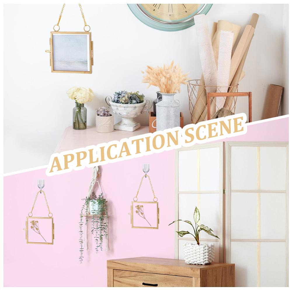 4Pcs Wall Hanging Brass Double Folding Picture Frames, with Glass Window, for Home Decoration, Golden, Square, 118mm