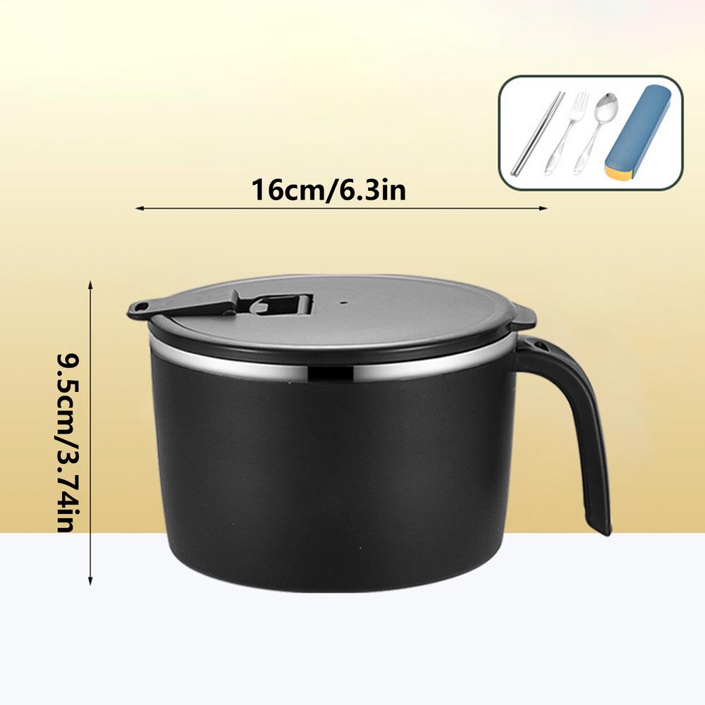 

Noodle Soup Bowl 1350ml With Lid And Handle Double Wall Stainless Steel Pasta Cooker Bowl With Chopsticks For Office College чёрный