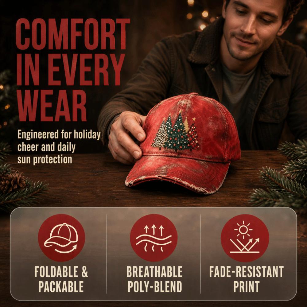56-60cm Adjustable Distressed Christmas Baseball Cap Polyester Retro Santa Claus Hat  Adults