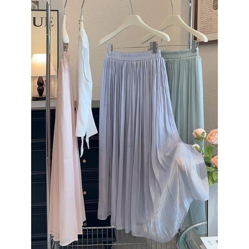 Super fairy drape skirt women s summer long vacation fairy skirt new pearlescent yarn floor-mopping skirt One size fits all фиолетовый