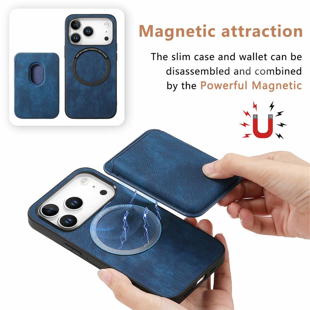 For iPhone 17 Pro Case Retro Leather + TPU Phone Cover with Detachable Card Slot