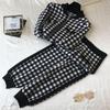 European Women's Houndstooth Knit Cardigan Two-Piece Set Casual Wear