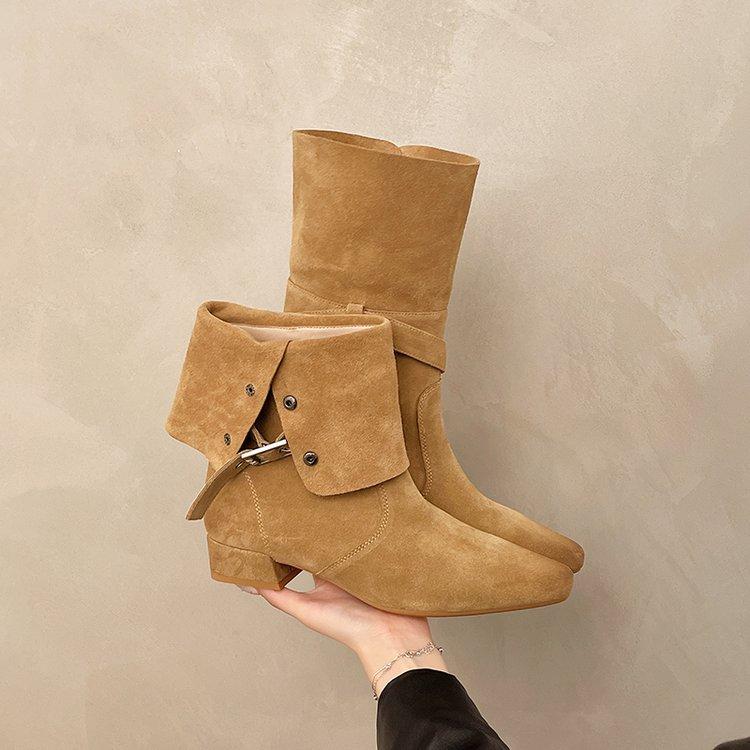 

Women Ankle Boots 2026 Autumn Buckle Comfortable Anti Slip Outdoor Fashion Short Boots Frosted Suede Retro Anti Slip Botas Mujer 35 хаки