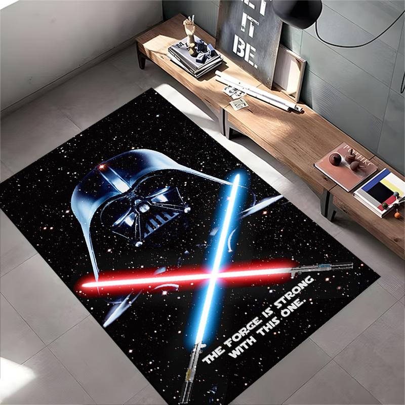 Area Rug, Star Wars Darth Vader Red Blue Lightsabers The Force Quote Space Print, Man Cave Decor, Non-Slip Mat