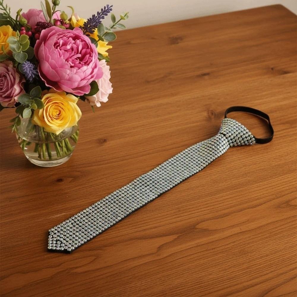 Black Full Rhinestone Tie Choker Pre-tied Tie Y2K Punk Style Long Necktie Students