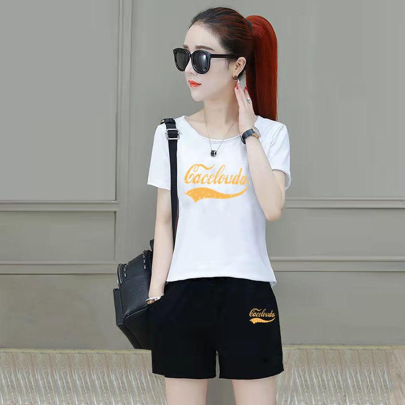Single/suit, five-point pants, short-sleeved running casual sports suit, women's summer Korean version loose fashion two-piece set