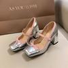 Fashion 2024 New Fashion Bowknot Mary Jane Shoes with Square Toe Platform High Thick Heel Pumps Breathable Dress High Heels Party Shoes