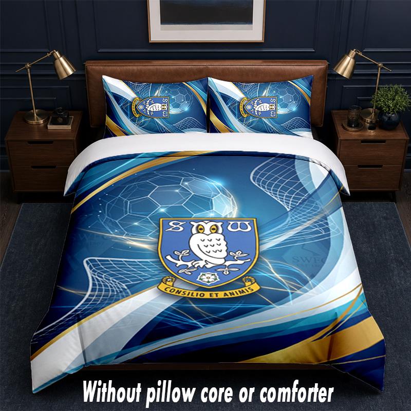 Sheffield Wednesday Football Design Bed Bedding Set 1 Duvet Cover + 2 Pillowcases Soft Breathable Household Bed Linens