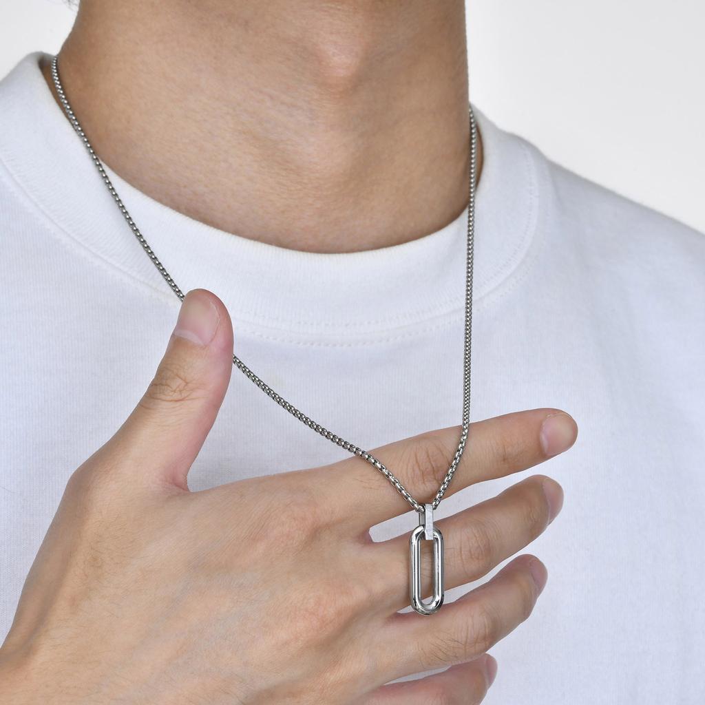 Vnox Geometric Necklaces for Men Women, Hollow Pin Shaped Pendant with Box Chain, Stainless Steel Collar Unisex Jewelry