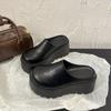 Black bag head half slippers women's outer wear 2025 spring and autumn new thick-soled lazy Muller shoes height-increasing shorty music shoes
