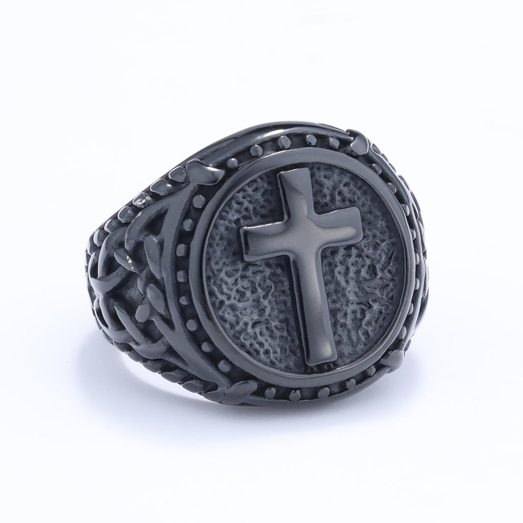 Einzigartiger Gothic Titanstahlring mit filigranem Kreuzdesign, Vintage-Schmuck für Modeliebhaber