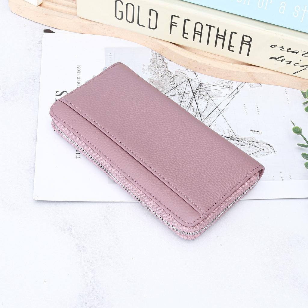 Travel RFID Blocking Leather Long Wallet,Large Capacity Zipper Purse with Boarding Pass Pocket,Multi-Card Organizer for Business