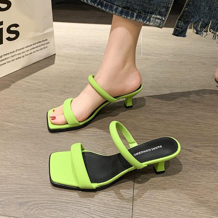 Square Toe Thick-heeled Mid-heeled Slippers, Open-toed High-heeled Sandals