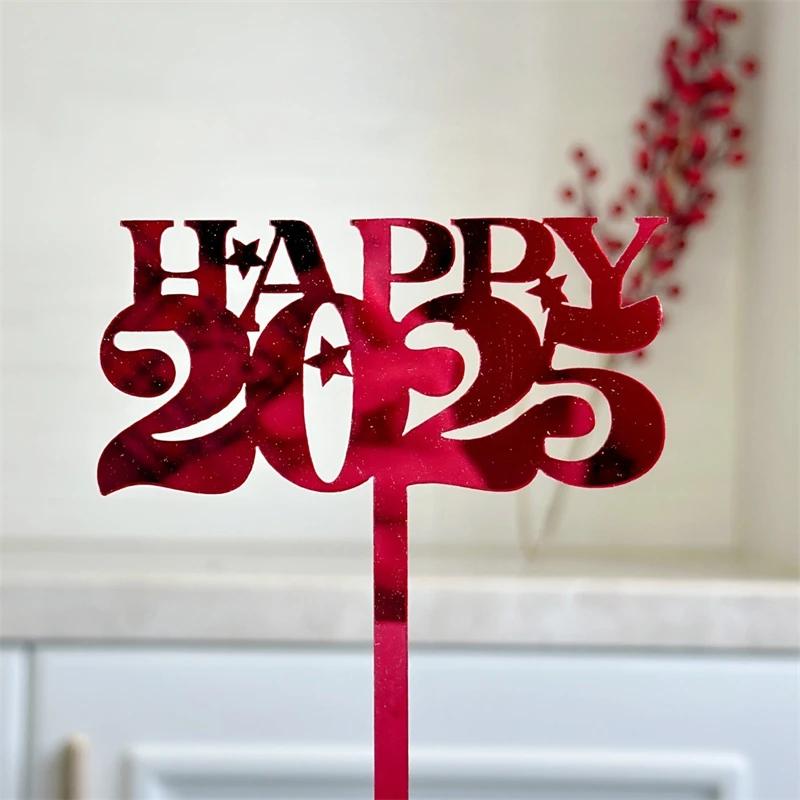 10PCS New Year Happy Party Cake Toppers 2025 Creative Red Gold Cake Flag Family New Year's Party Dessert Baking Decoration Gifts