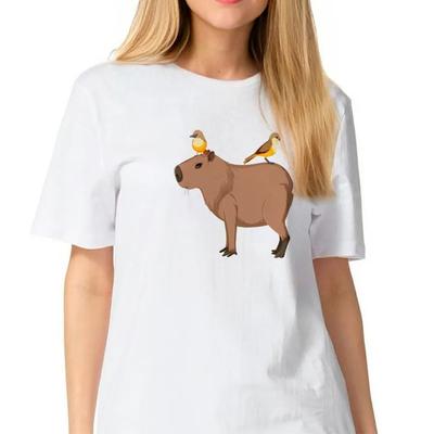 Plus Size Sommer Tier Capybara gedruckt lässig weiß Kurzarm Baumwolle Tops O Hals Frauen T-Shirts